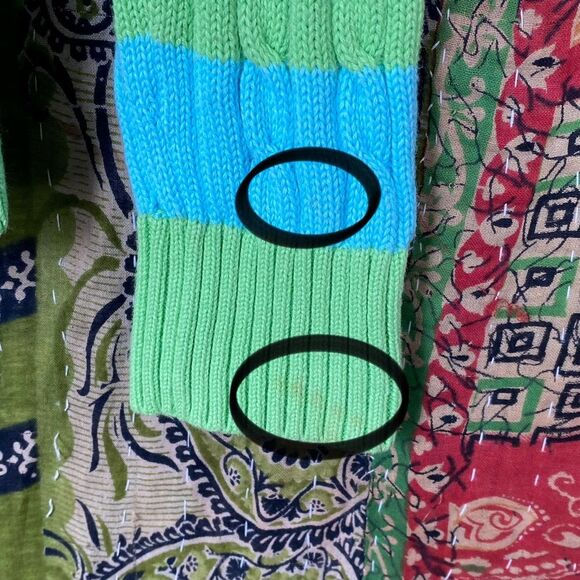 Y2K Lilly Pulitzer Blue/ Green Logo Striped Cable Knit Sweater Size Extra Small - Picture 10 of 16